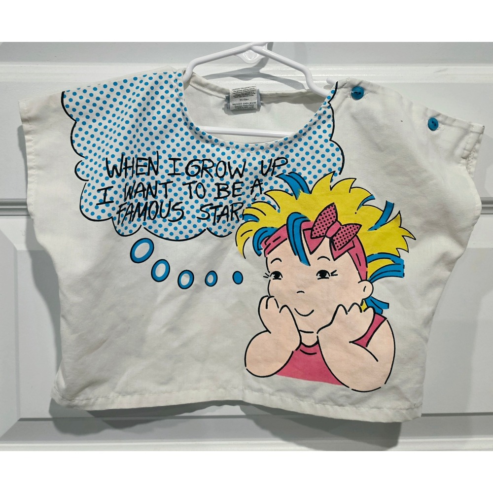 Kidzstuff Crop Top Girls 5 White Cotton Vintage 80s Famous Star Graphic USA